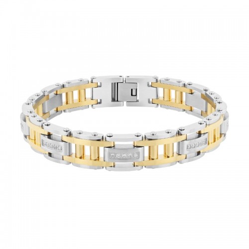 Original Yellow and white Stainless Steel Link Bracelet with White Diamonds