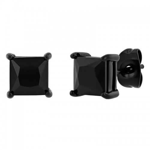 Stainless Steel W/Black Finish Square Spinel Earrings
