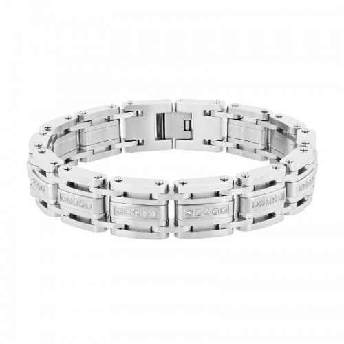 Deluxe 1 CTW White Diamonds with White Stainless Steel Link Bracelet