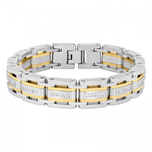 Men's  Stainless Steel Bracelet w/ Diamond Square Links