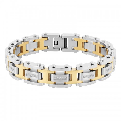 1Ctw Stainless Steel W/Yellow Finish Diamond Link Bracelet