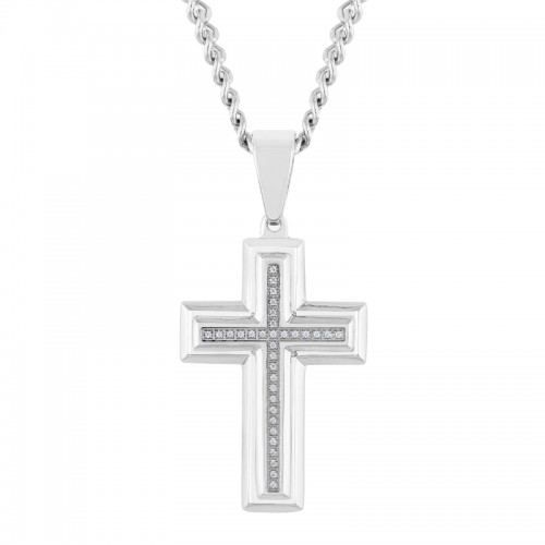 .10Ctw Stainless Steel Diamond Cross Pendant