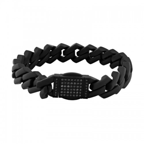 Matte Black Stainless Steel Link Bracelet with Black Diamonds