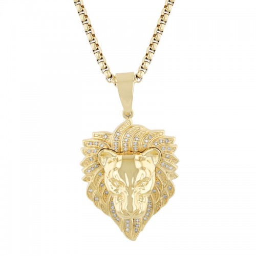 Yellow Stainless Steel Diamond Lion Pendant