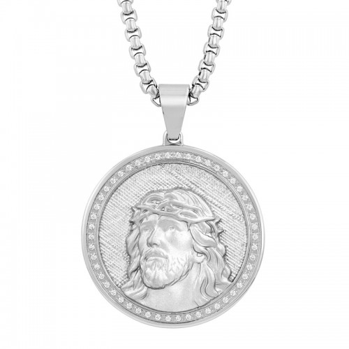 Men's Stainless Steel and Diamond Jesus Pendant
