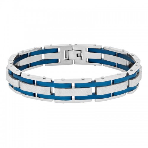 Stainless Steel w/ Blue Finish Textured Bracelet