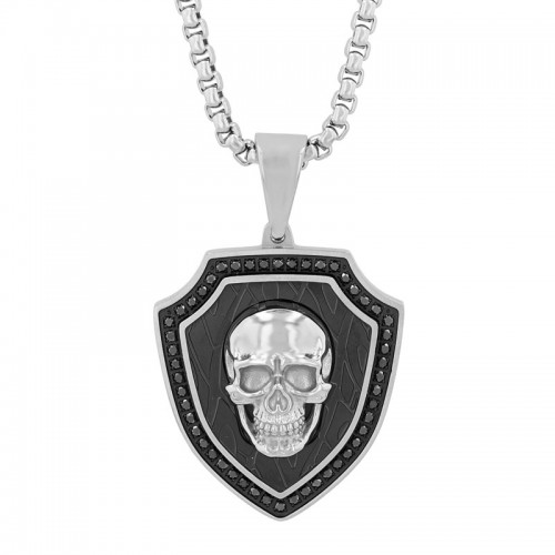 Stainless Steel Black and White Men's Diamond Pendant
