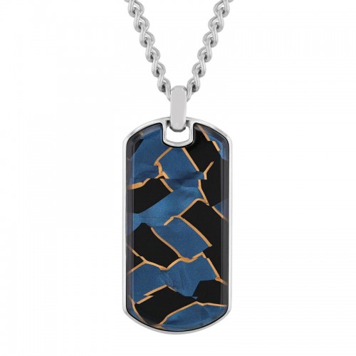 Stainless Steel Men's Dog Tag Necklace w/ Enamel Accents