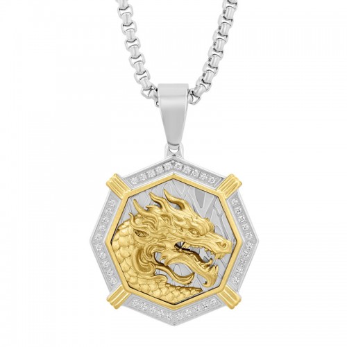 Men's Stainless Steel and Diamond Dragon Pendant