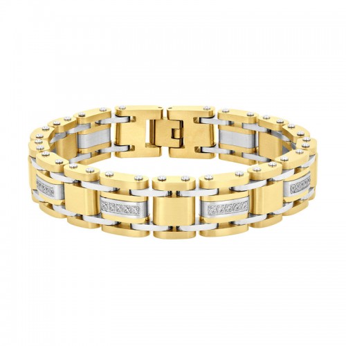 Stainless Steel w/ Yellow Finish Cubic Zirconia Link Bracelet