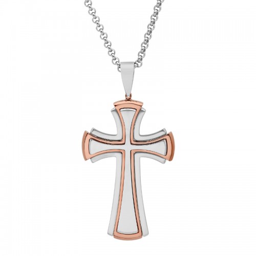 Stainless Steel With Brown Finish Cross Pendant