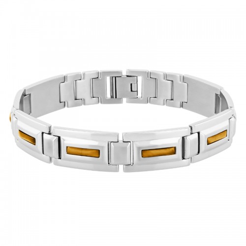 Stainless Steel & Tiger Eye Link Bracelet