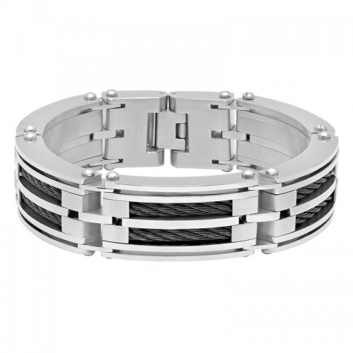 Stainless Steel Black & White Cable Bracelet