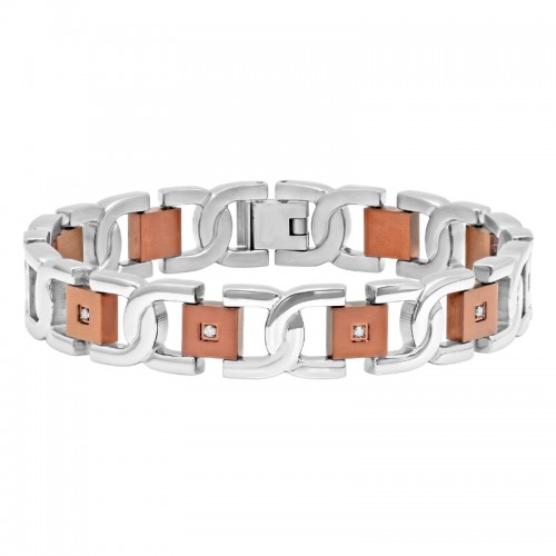 .13Ctw Stainless Steel Diamond With Chocolate Finish Link Bracelet