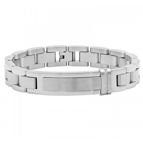 1/20 CTW Stainless Steel Diamond ID Bracelet