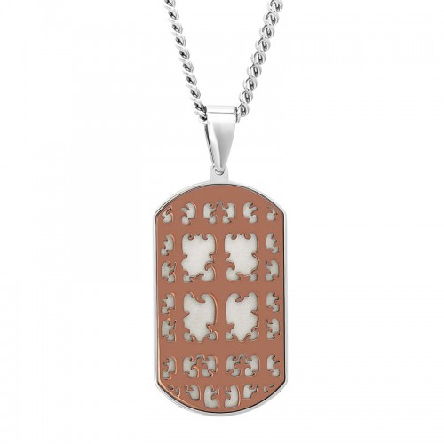 Stainless Steel w/ Brown Finish Dog Tag Pendant