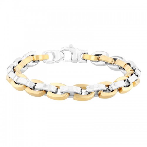 Stainless Steel With Yellow IP Horseshoe Link Bracelet