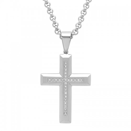 Stainless Steel Men's Diamond Cross Necklace