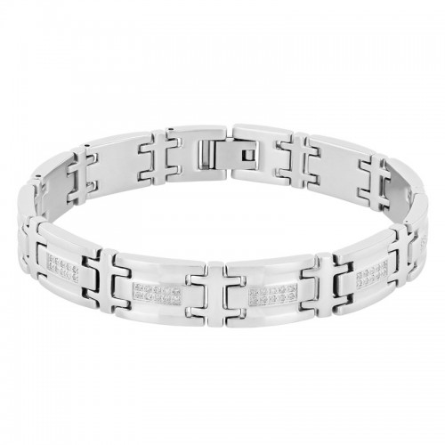 Stainless Steel Double Row Men's Diamond Bracelet