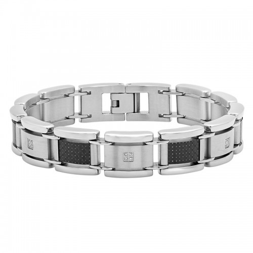 1/10 CTW Stainless Steel Diamond Carbon Fiber Bracelet