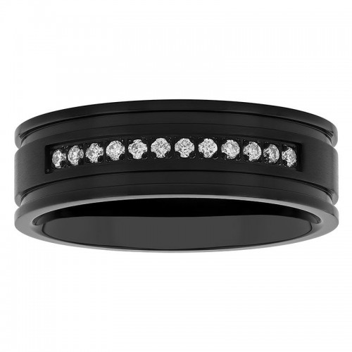 1/6 CTW Diamond Stainless Steel Black IP Grooved 7MM Band