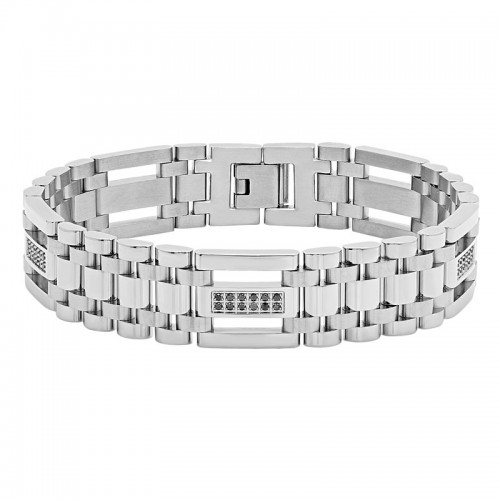 Men's Stainless Steel Bracelet w/ Black Diamonds
