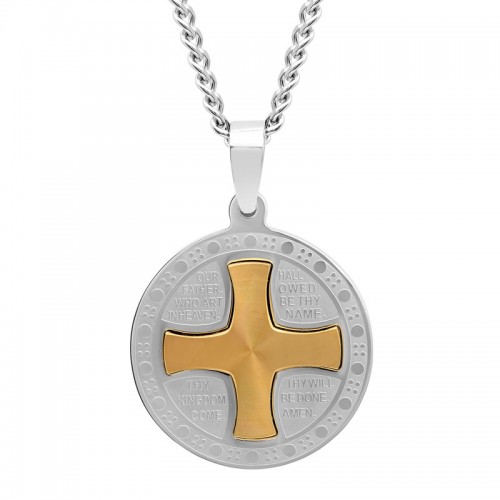 Stainless Steel w/ Yellow Finish Medallion Pendant