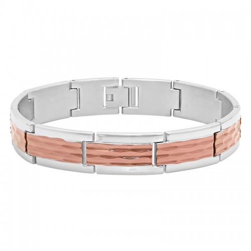 Stainless Steel w/ Brown Finish Hammered Finish Bracelet