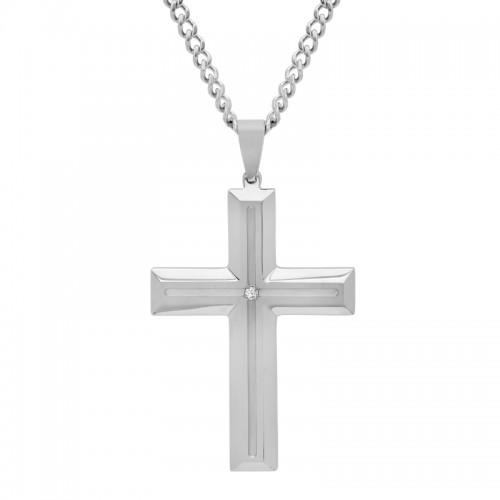 .05Ct Stainless Steel Diamond Cross Pendant