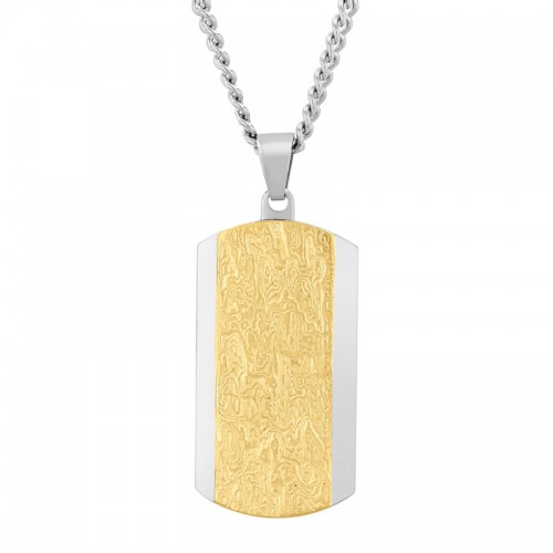 Stainless Steel w/ Yellow Finish Dog Tag Pendant