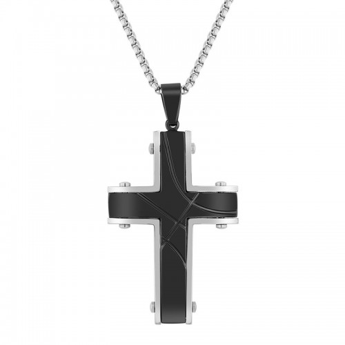 Stainless Steel Black & White Cross Pendant