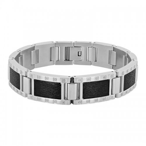 1/5 CTW Stainless Steel Black & White Diamond Textured Bracelet