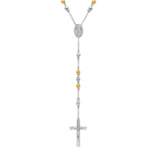 Stainless Steel White & Yellow Rosary Necklace/Chain