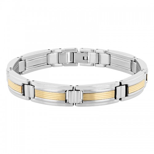Men's Stainless Steel Bracelet w/ Gold Inlay