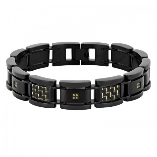 1/10 CTW Stainless Steel Black Finish Yellow Diamond Carbon Fiber Bracelet