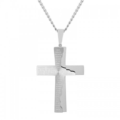 Stainless Steel Lord's Prayer Cross Pendant