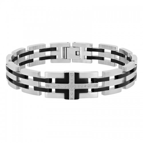 .11 CTw/  Stainless Steel Black & White Diamond ID Bracelet