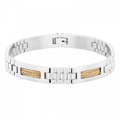 Stainless Steel w/ Yellow Finish Cable Bracelet