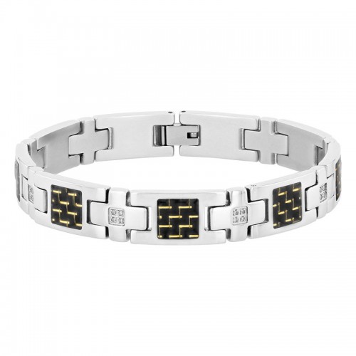 1/5 CTW Stainless Steel Diamond Carbon Fiber Bracelet