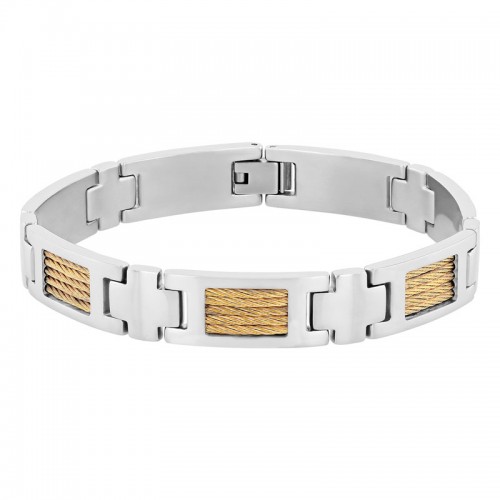 Stainless Steel w/ Yellow Finish Cable Bracelet