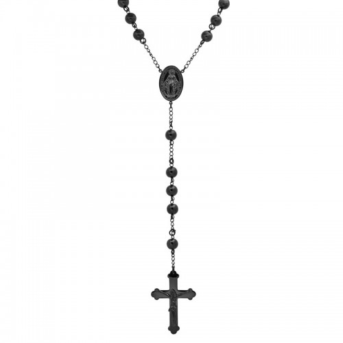 Stainless Steel Black Finish Rosary Necklace/Chain