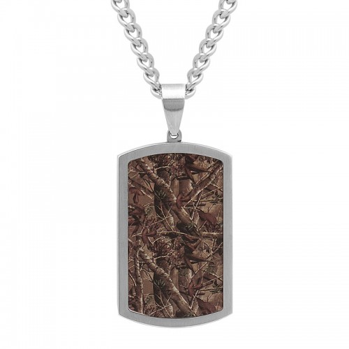 Stainless Steel Camo Inlay Dog Tag Pendant
