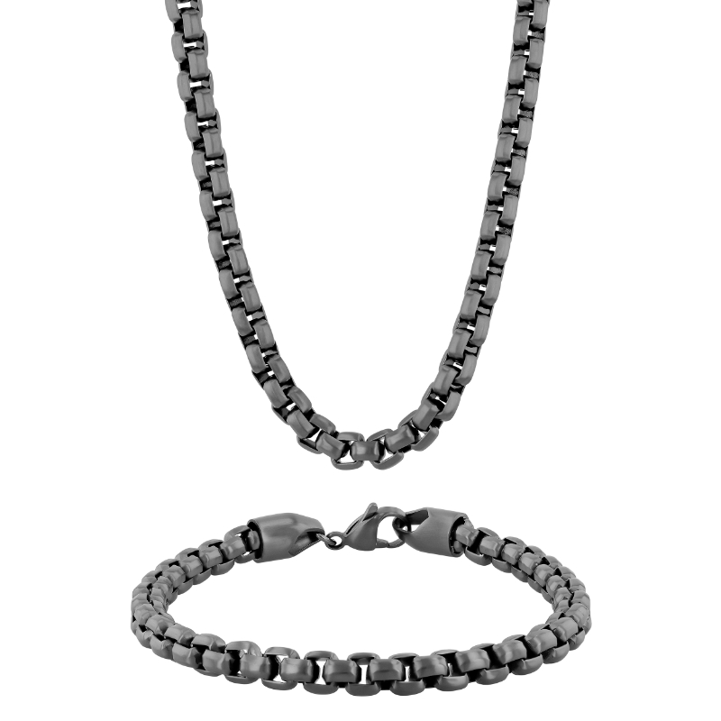 Stainless Steel Chain and Bracelet 2pc Men