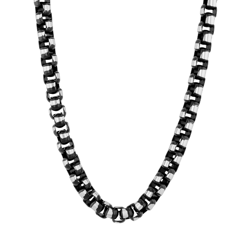 Black Finish Stainless Steel Box Chain Necklace