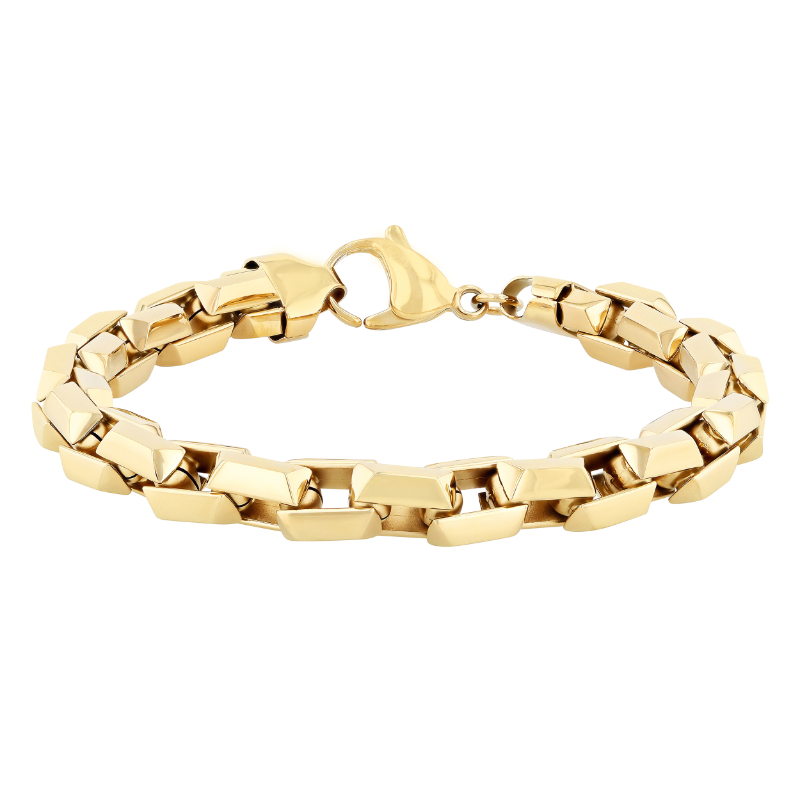 Yellow Finish Stainless Steel Square Link Bracelet