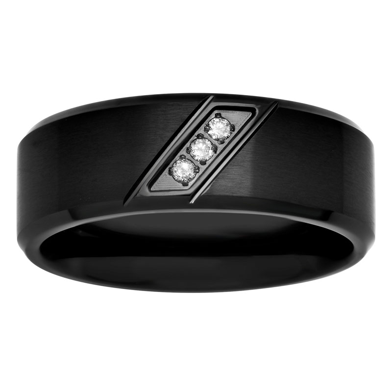 1/20 CTW Diamond Stainless Steel Black Finish Slant 8MM Band